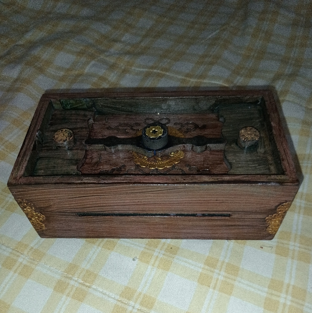Rustic Wooden Box with Gold Details